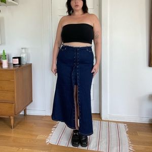 Y2K Clothes Compact Vintage Raw Edge Denim Maxi Skirt - 2X